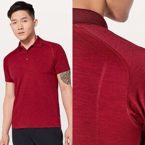 Lululemon Metal Vent Tech Polo Short Sleeve M Bold Red Mesh Golf Casual Work
